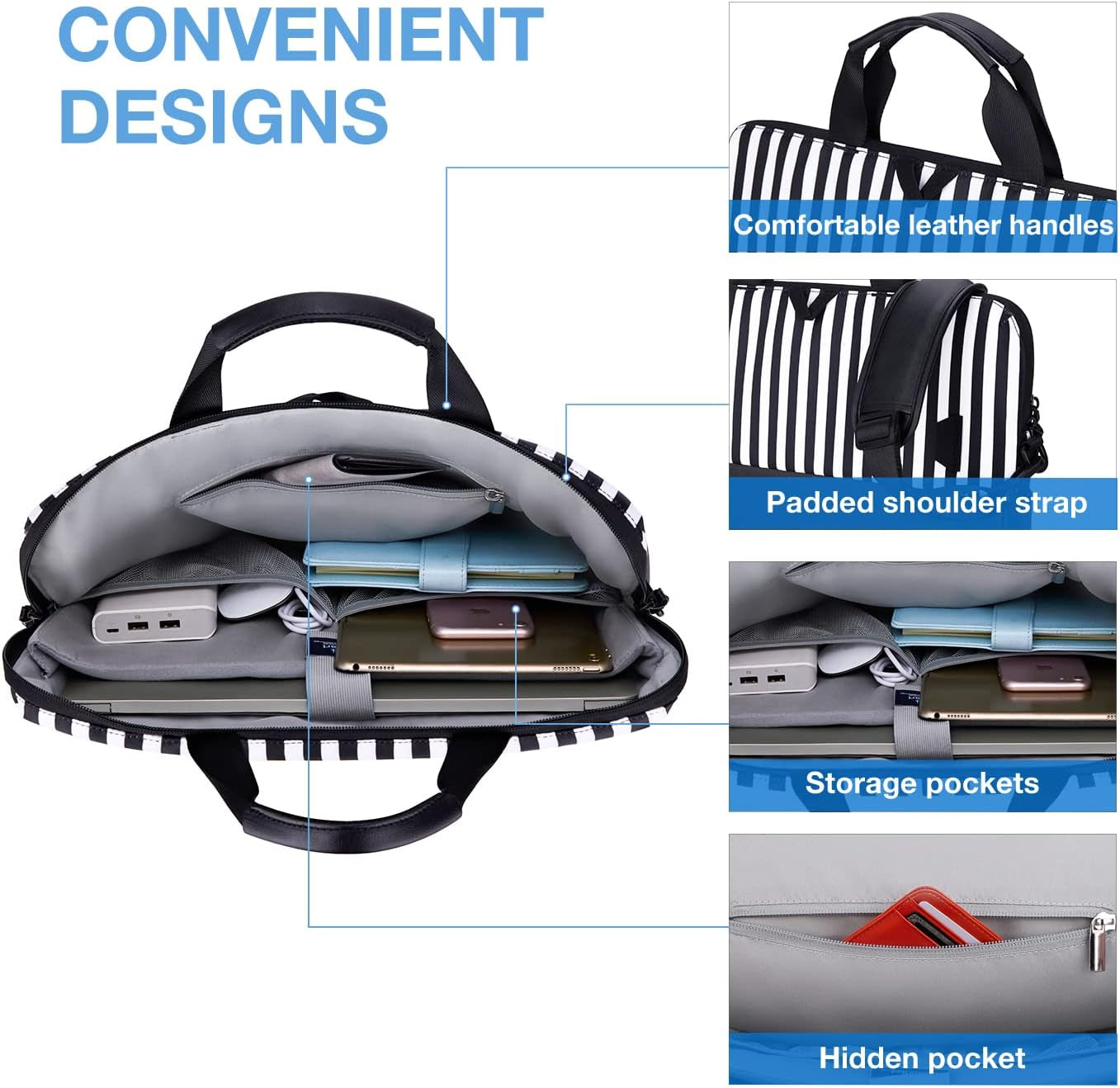 Laptop Bag for Women, Laptop Sleeve, 15.6 Inch Laptop Case, Computer Bag, Laptop Briefcase Office Work Travel, Zebra Stripes